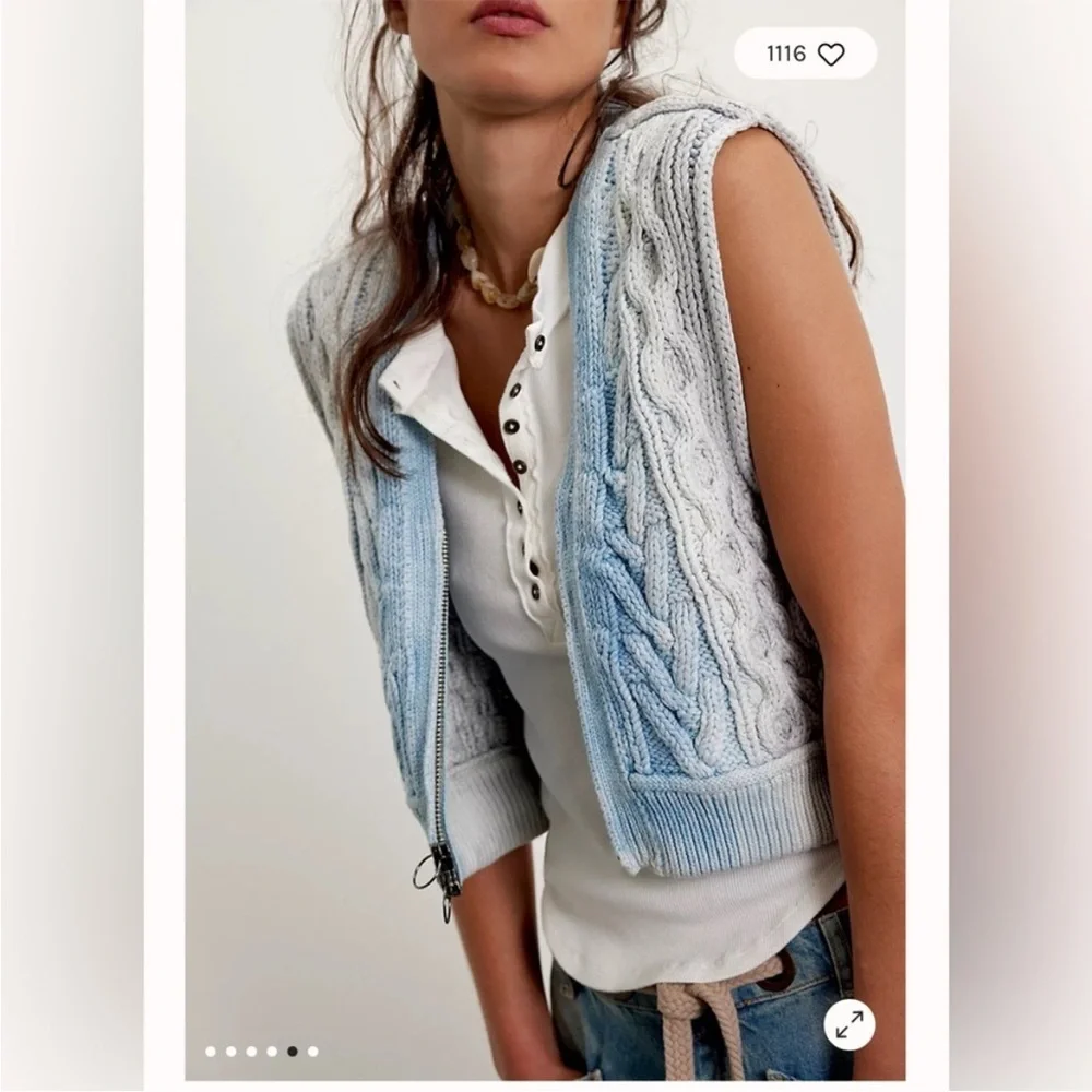 Free people blue rain cable vest size medium nwot - Picture 4 of 8